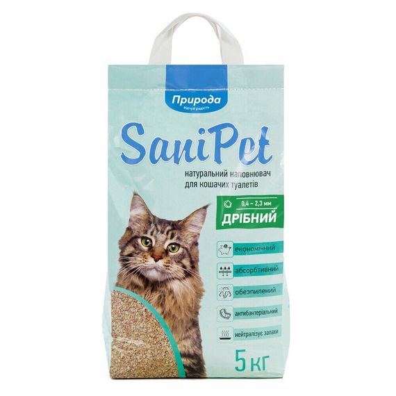 Природа Sani Pet бентонітовий наповнювач для котячого туалету дрібний без запаху 5 кг