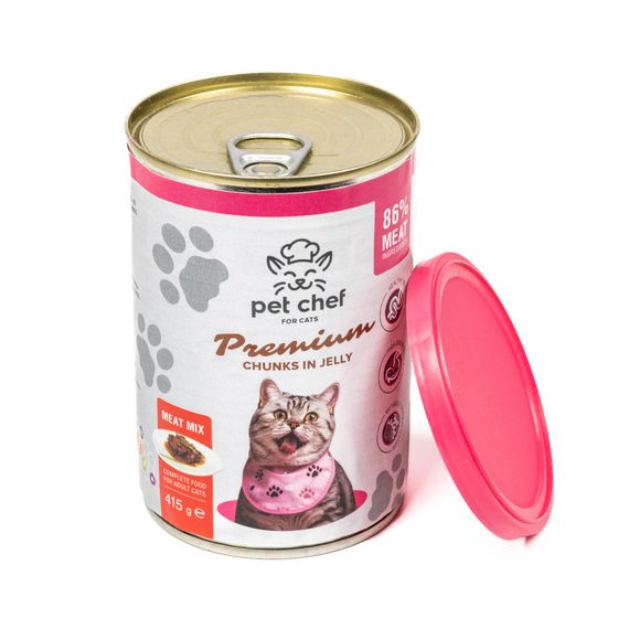 Корм влажный для взрослых котов Pet Chef, кусочки в желе Мясной микс 415 г | Зображення 2