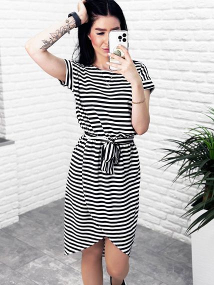 Женское летнее стильное платье в полоску GF04172 цвет черный, размер 42/44 | Зображення 3