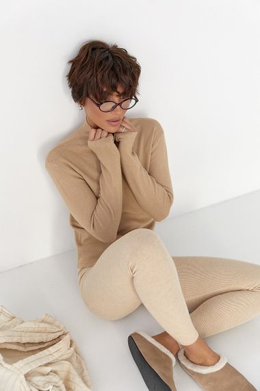 Базова трикотажна водолазка - бежевий цвет, ONE SIZE (є розміри) | Зображення 2