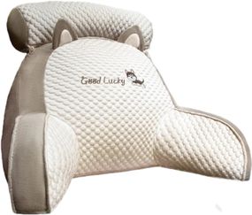 Подушка-спинка PILLOW-07 для дивана біло-сіра • М’яка ортопедична подушка PILLOW-07 для читання та підтримки спини 60×40 см біло-сіра