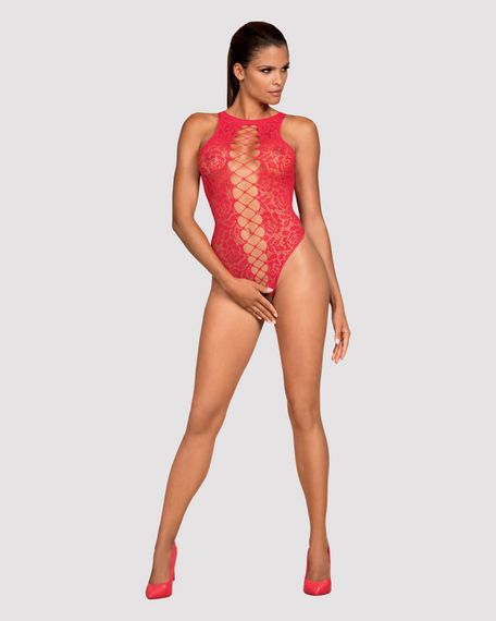 Ажурный бодистокинг с эффектом шнуровки Obsessive B120 teddy red S/M/L, красный | Зображення 2