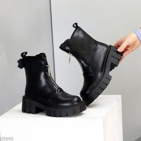 Чорні шкіряні черевики берці на блискавці на тракторній підошві