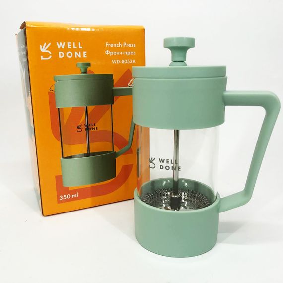 Френч-прес Well Done WD-8053A м'ятний 350 мл, Чайник самовар скляний, Чайники для заварки