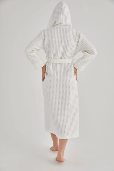 Женский вафельный халат Nusa 4160 c капюшоном, кремовый M | Зображення 6