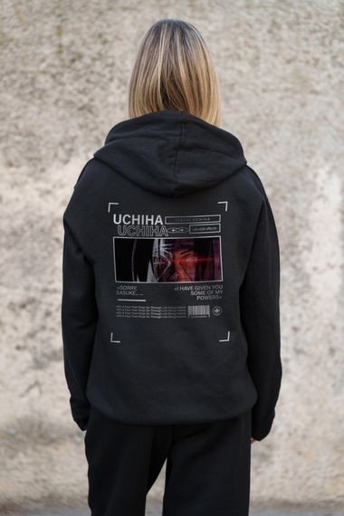 Утеплене зіп худі на флісі зіпер з принтом Uchiha Without Kane Black | Зображення 6