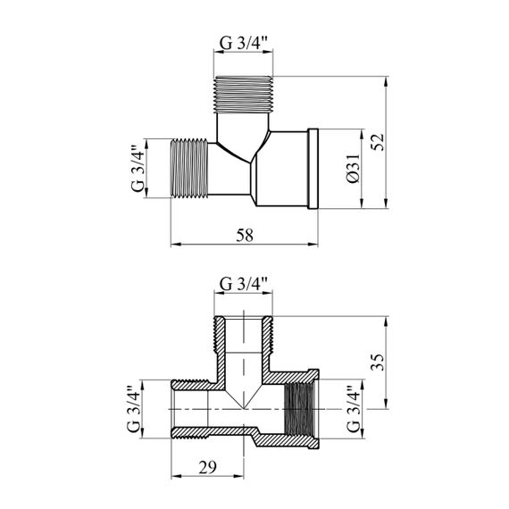 Трійник посилений LexLine 3/4" ЗЗВ латунний УК0209-В | Зображення 1