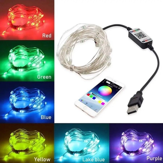 Светодиодная умная гирлянда Smart Роса RGB 100 LED с Bluetooth для елки от USB 10м | Зображення 3