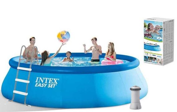 Intex Басейн надувний 26166 NP (1) об'єм-12430л, фільтр+насос, 457х107см (3785л/рік, драбина, тент, підстилка)