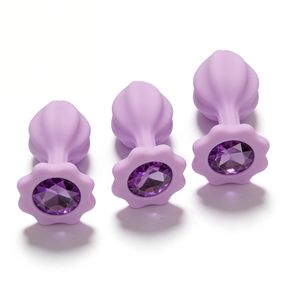 Набір силіконових анальних рельєфних пробок ALUME, S, M, L, з каменем лілового кольору, 3 шт sexstyle