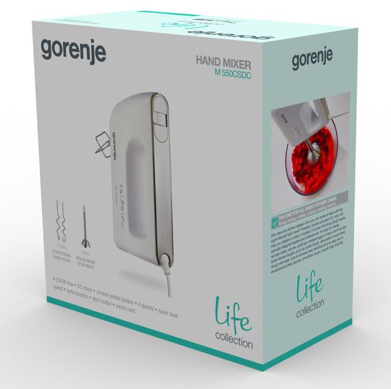 Миксер Gorenje M550CSDC/ручной/550 Вт/5 скоростей/3 насадки/режим турбо/ белый (M550CSDC) | Зображення 5