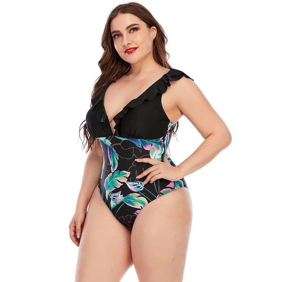 Суцільний купальний Plus Size з підтримкою грудей в тропічному принті | Зображення 1
