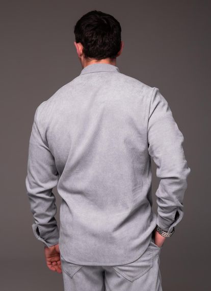 Чоловіча вельветова сорочка з коміром стійка та довгим рукавом на ґудзиках колір сірий, розмір L RA2334 | Зображення 2