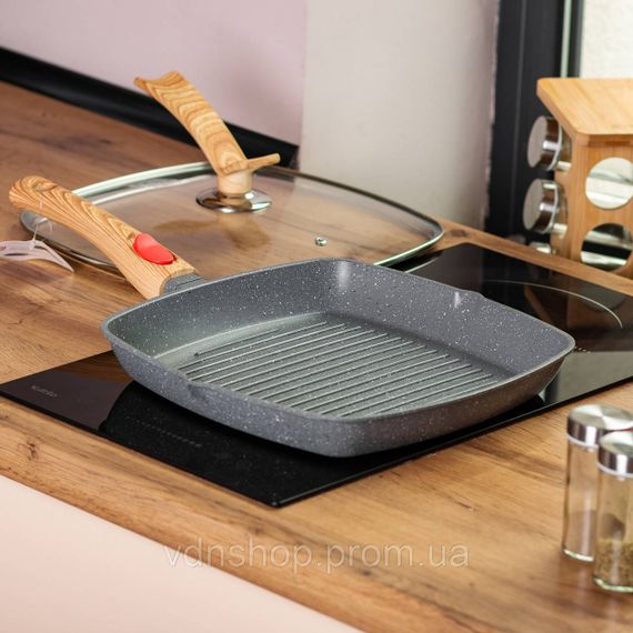Алюмінієва сковорода-гриль 28 см зі скляною кришкою Квадрат сірий MGC HP-4-462G | Зображення 7
