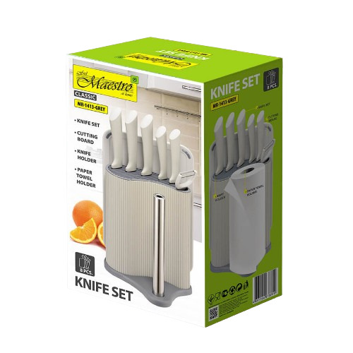 Набір ножів 8 предметів:(6шт + обробна дошка + підставка з тримачем паперових рушників) сірий MR-1413-GREY Maestro | Зображення 3