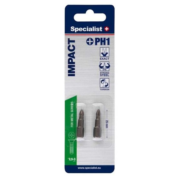 Вставка-отвертка бита Specialist+ PH1x25 ударная, 2 шт | Зображення 1