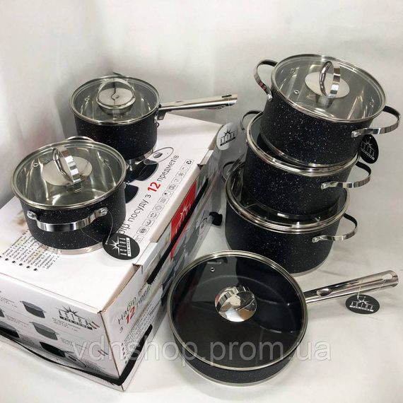 Набір каструль для електронної плити 12 предметов ASTRA A-2512, Набір каструль з антипригарним дном EW-38