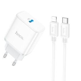 Набір СЗУ 110-240V HOCO C104A + кабель Lighting, 1xUSB-C, PD20W, кабель 1м