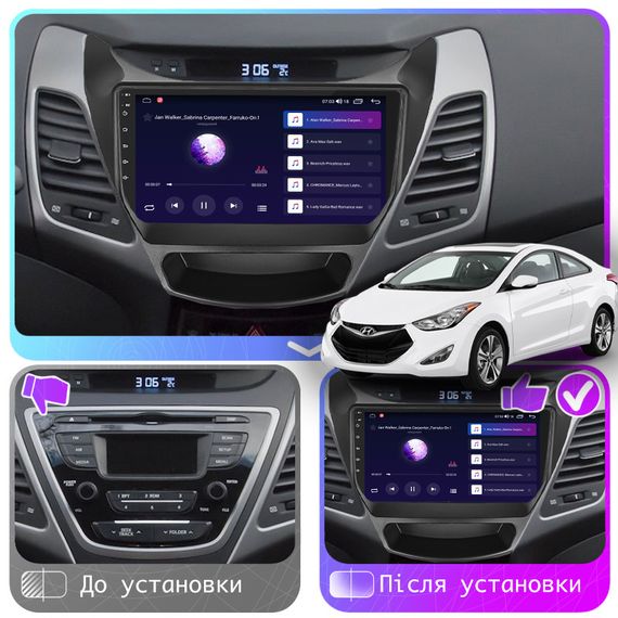 Штатная магнитола Lesko для Hyundai Elantra V (MD) Рестайлинг 2013-2016 9" 4/64Gb CarPlay 4G Wi-Fi GPS Prime | Зображення 2