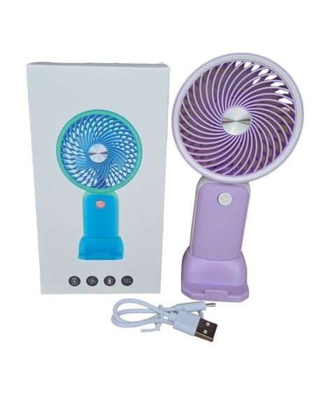 Вентилятор ручний Mini Fan HX09-1 акумуляторний з підставкою для телефону Бузковий з білим | Зображення 3