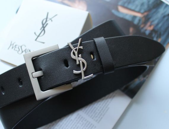 Женский ремень ширина 3.8 см пряжка белое серебро Yves Saint Laurent черный | Зображення 1