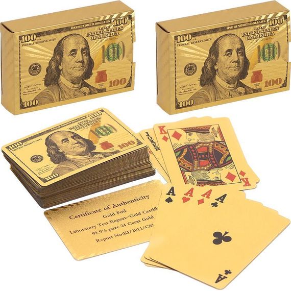 Золоті гральні карти 100 доларів Poker Gold пластикові водонепроникні, колода карт для покеру з джокерами 54 шт