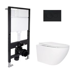 Готовое решение Qtap для ванной комнаты: подвесной унитаз Jay Rimless 520x360x320 + комплект инсталляции Standard (круглая клавиша