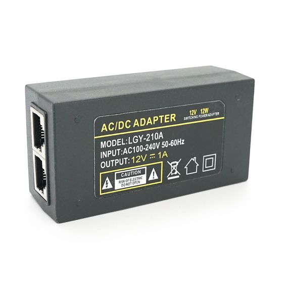 POE инжектор 12V 1A 12Вт с портами Ethernet 10/100 Мбит/с+кабель питания | Зображення 3