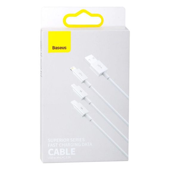 Кабель USB Baseus USB to Micro / Lightning / Type-C 3.5A 1.5m CAMLTYS Колір Бiлий, 02 | Зображення 1