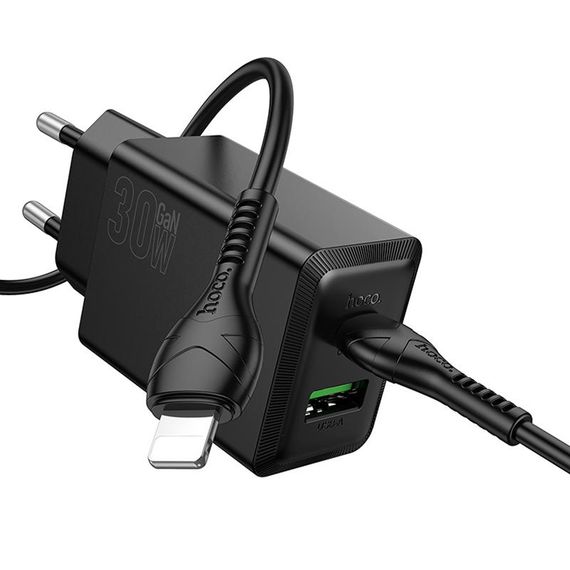 МЗП Hoco N71 Nuevo PD30W+QC3.0 (1USB-A/1C) + кабель Type-C to Lightning Black | Зображення 2