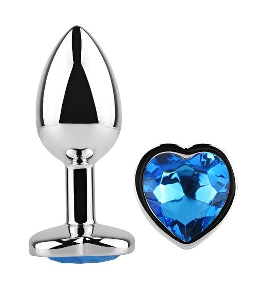 Анальная пробка EGZO Silver Heart Plug Blue S из медицинской стали с синим кристаллом-сердцем Sex Aura | Зображення 1