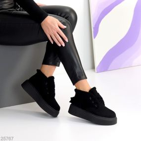 Стильные зимние черные замшевые ботинки на утолщенной подошве 40