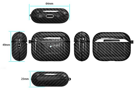 Силиконовый чехол Primo Carbon Fiber для AirPods Pro 2 - Black | Зображення 4