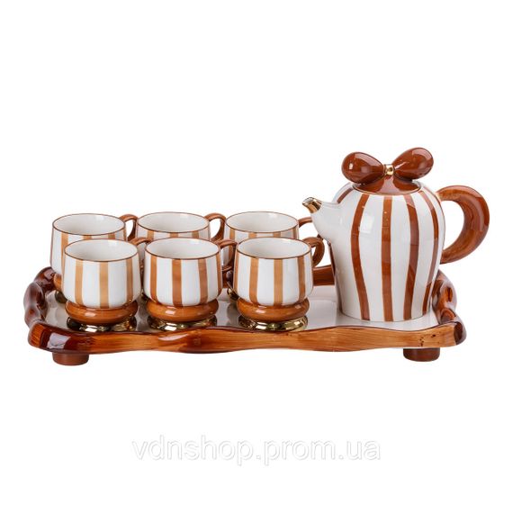 Чайный сервиз на 6 персон с фарфоровой подставкой, шоколад HP-15-29 | Зображення 6