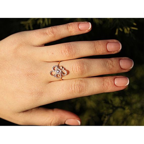 Кольцо из красного золота с топазом и фианитами 16 | Зображення 1