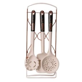 Набор кухонных принадлежностей на подставке 6 штук кухонные аксессуары Бежевый с черной ручкой YRUR4