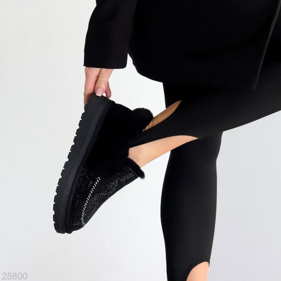Эффектные сверкающие черные замшевые угги автоледи в стразах | Зображення 9
