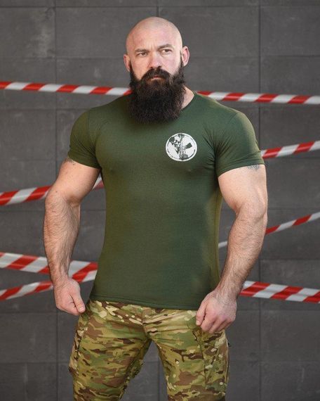 Тактична ХЛОПКОВА футболка NECRONIMICON скелет олива НП5201