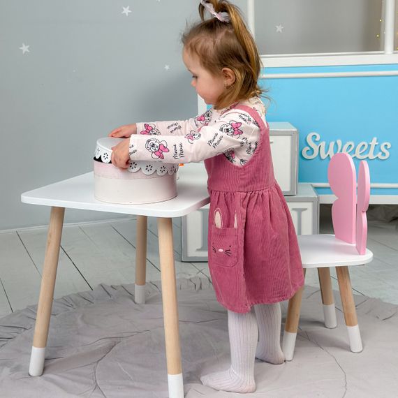 Дитячий прямокутний стіл та стільчик рожевий метелик з білим сидінням. Дитячий  білий столик | Зображення 6