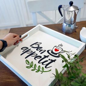 Поднос деревянный с принтом Bon appetit 33х33х4 см (PDN_19N003_WH)