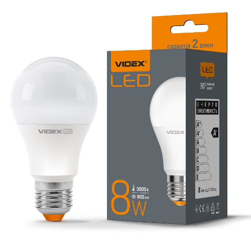 Лампа A60e 8W E27 3000K 220V LED Videx