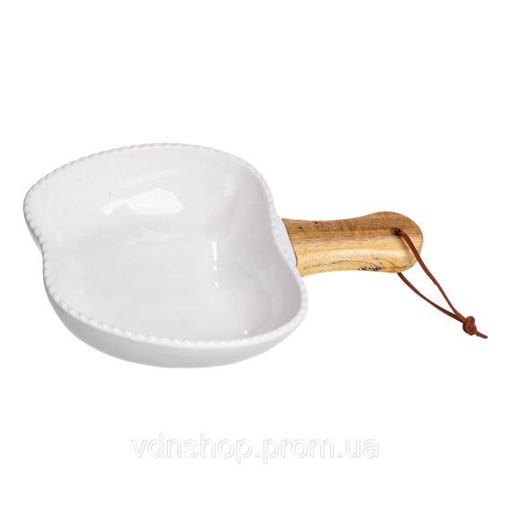 Тарілка порцелянова глибока з ручкою Яблуко 23×16×4 (см) блюдо сервірувальне з ручкою для подачі тарілка сковорода Білий ZJH-15-5