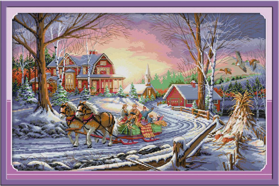 Набір для вишивання за нанесеною на канву схемою  "Winter travel".AIDA 14CT printed , 60*41 см