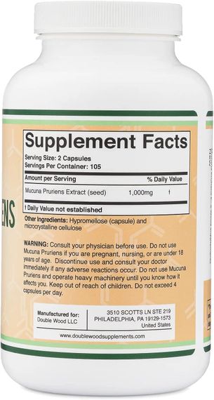 Екстракт мукуни Double Wood Supplements Mucuna Pruriens Extract 1000 mg 210 caps | Зображення 1