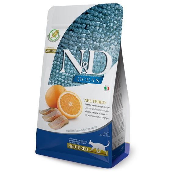 Сухий корм із оселедцем для стерилізованих котів Farmina N&D Ocean Herring & Orange Neutered Cat Adult, 1.5 кг