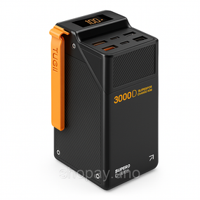 Павербанк WUW TUGII Y365 30000mAh 65W — швидка зарядка, 4 порти, дисплей, ремінь, чорний