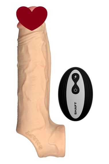 Насадка на пеніс Shaft Vibrating з вібрацією та пультом, бежева, 22.3 см sexstyle