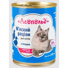 ЛЕОПОЛЬД М'ясний раціон з птицею для котів, металева банка 360 г