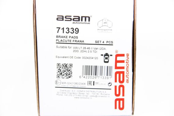 Колодки передні гальмівні DB Sprinter 408-414, Vario//VW LT II 2.2-2.8D 02.95-07.06, ASAM (71339) | Зображення 1
