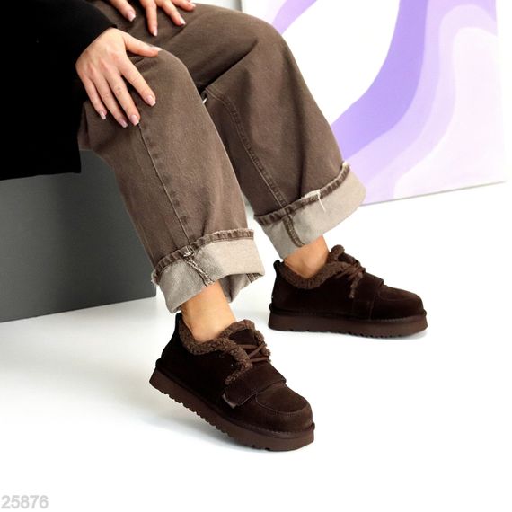 Молодежные дизайнерские зимние автоледи натуралки на липучке цвет Шоколад 40